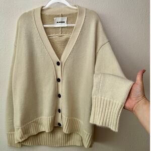 Jil Sander Cream V-Neck Button Long Sleeve Knit Sweater 40 / 8